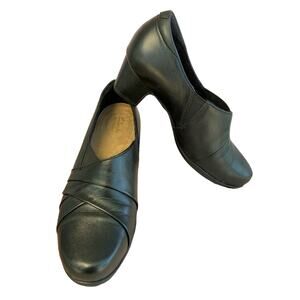 Clarks Artisan Rosalyn Adelle Black Leather Block Heel Slip On Comfort Pumps 7